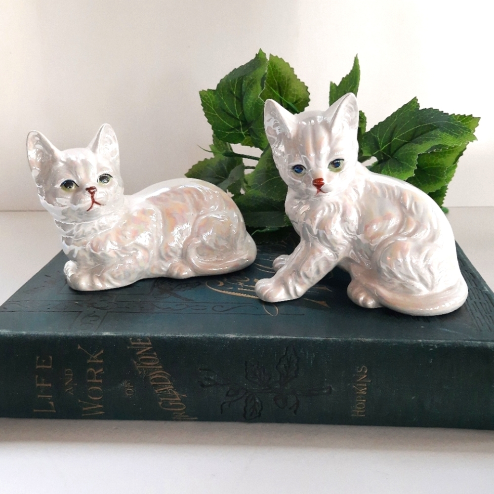 2 Ceramic Lustre Cat Figurines